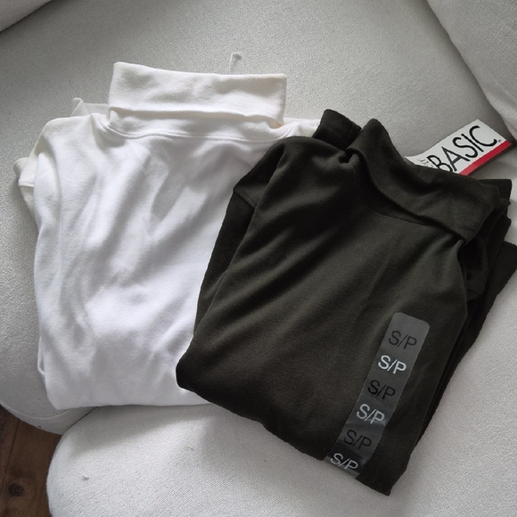 Simply Basic Tops - Basic Women's Long Sleeve Tops - White and Olive Green